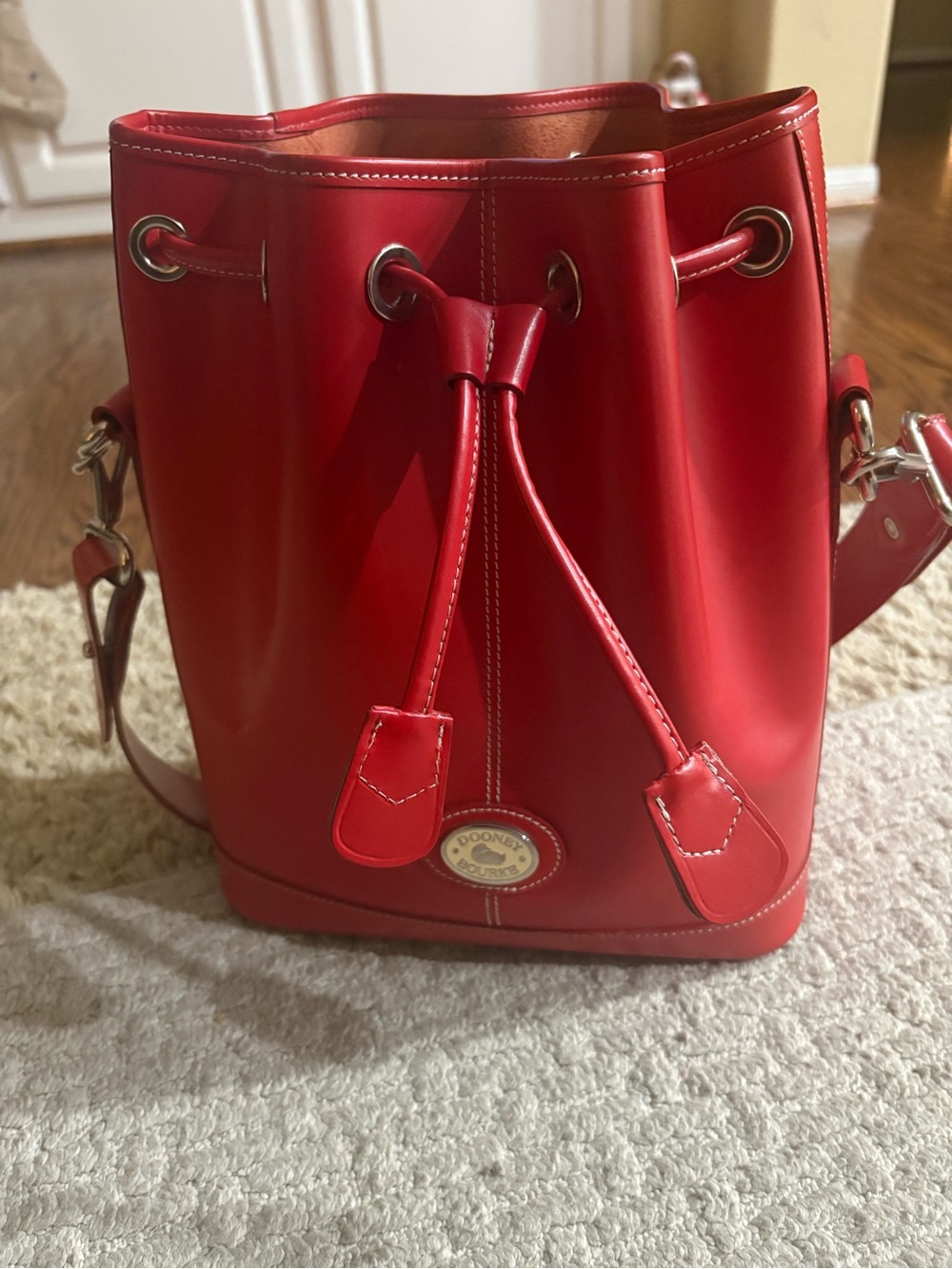 Dooney & Bourke Red Leather Drawstring Bucket Bag